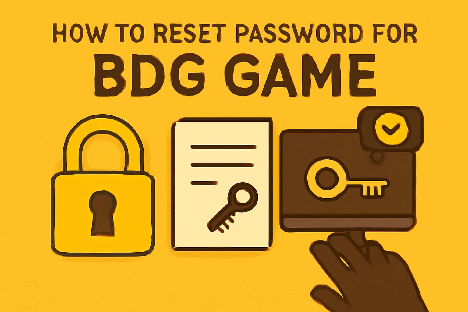 Informational scene about resetting password for BDG Game with #ffcc00 accents.